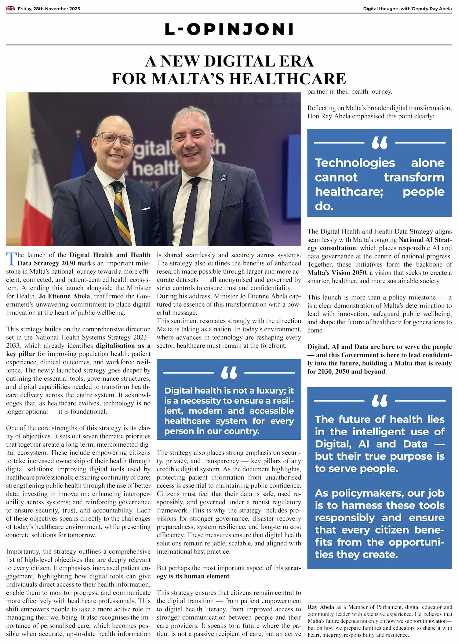 Ray Abela — article excerpt, L-Opinjoni, November 28, 2025